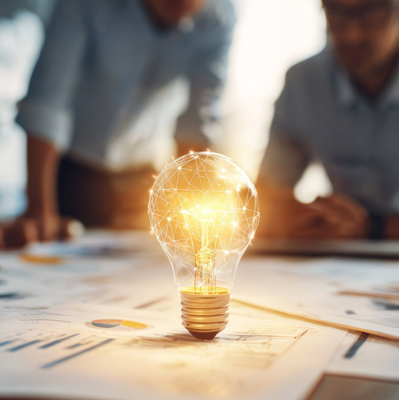 Light bulb teamwork brainstorming innovation creativity business meeting idea planning office concept collaboration glowing inspiration group